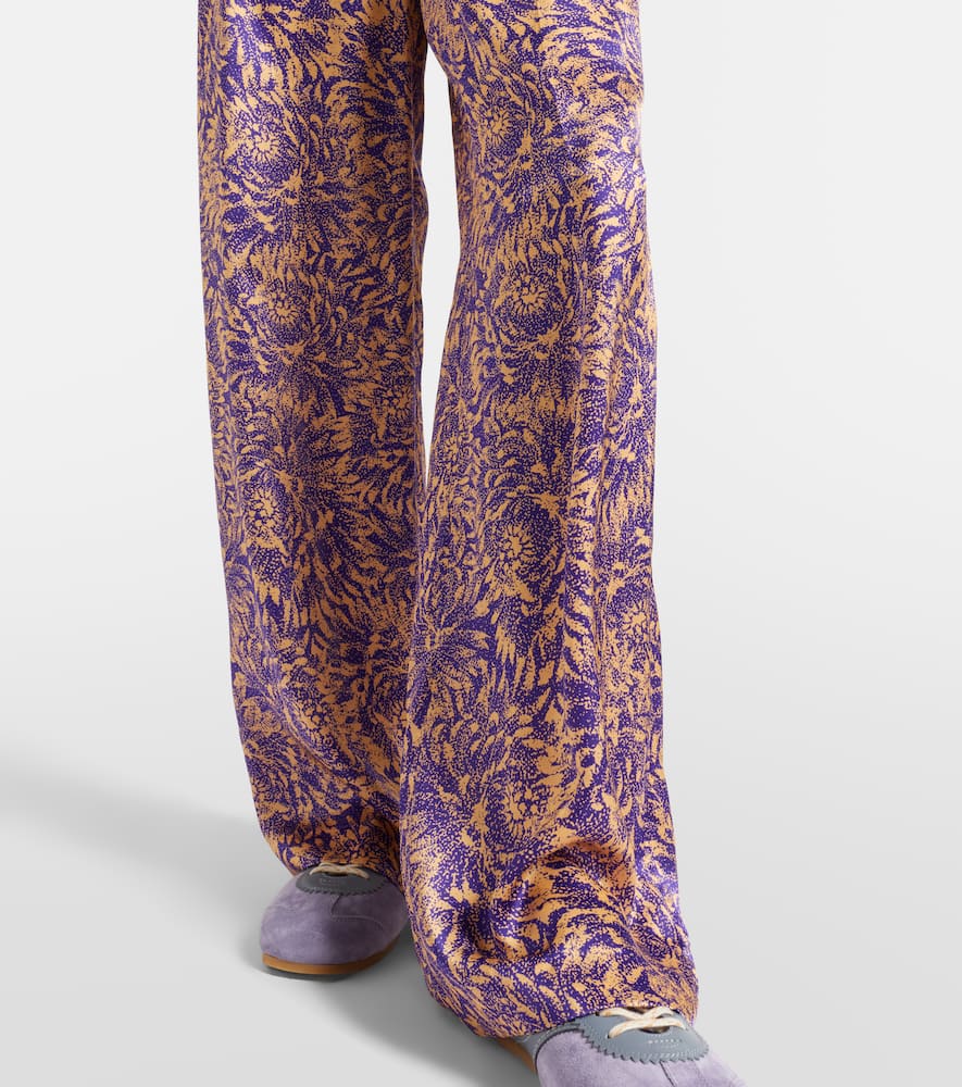 Floral silk satin wide-leg pants
