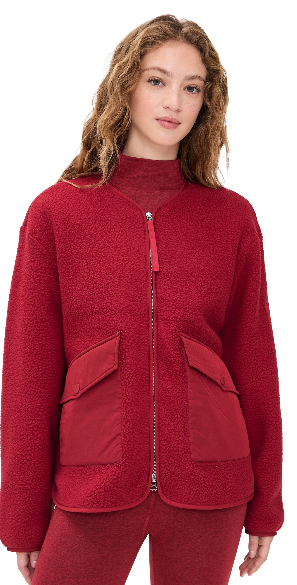 Marina Collarless Fleece Jacket Red Dahlia
