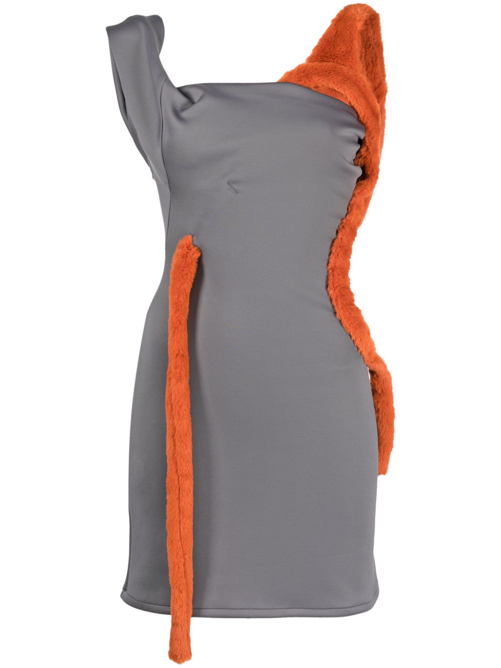 Faux-fur trim sleeveless minidress - Grey