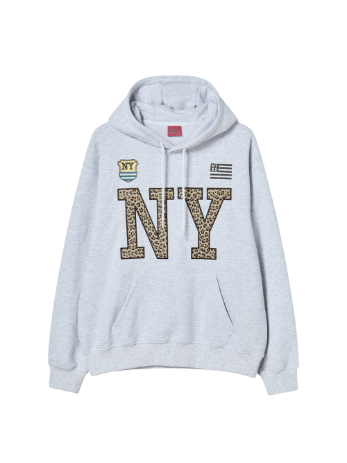 NY APLIQUE HOODIE HEATHER GREY