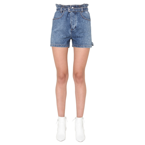Paint-splatter print denim shorts