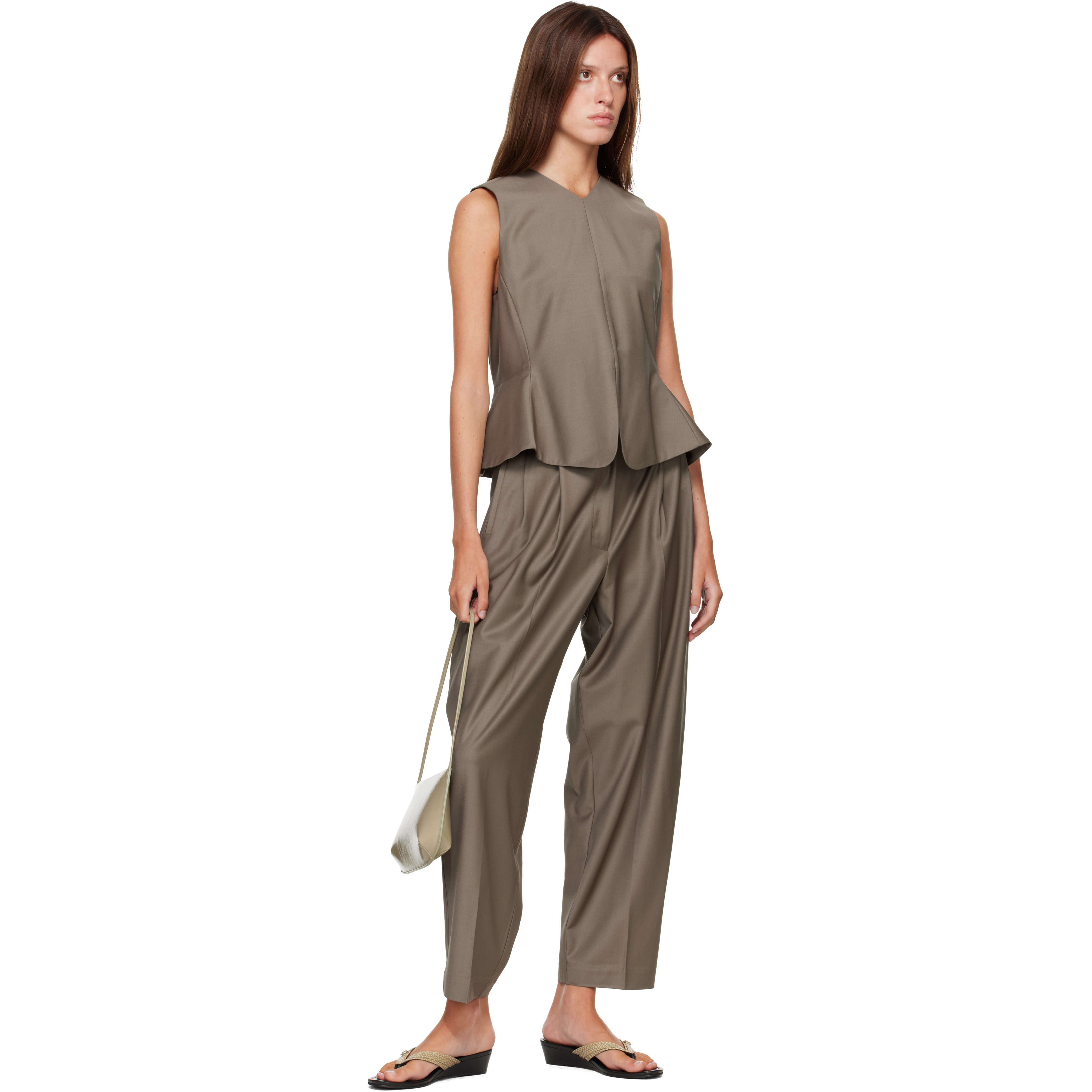 Beige Tailored Peplum Top