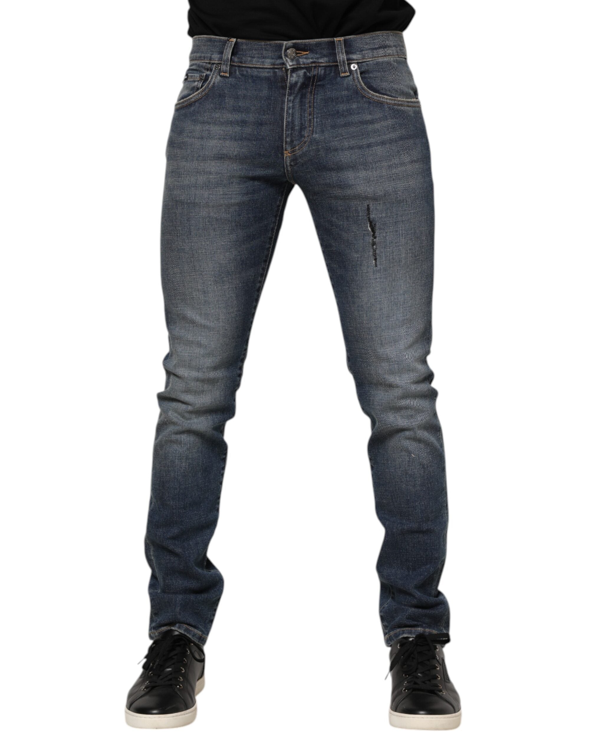 Washed Cotton Skinny Jeans — Blue