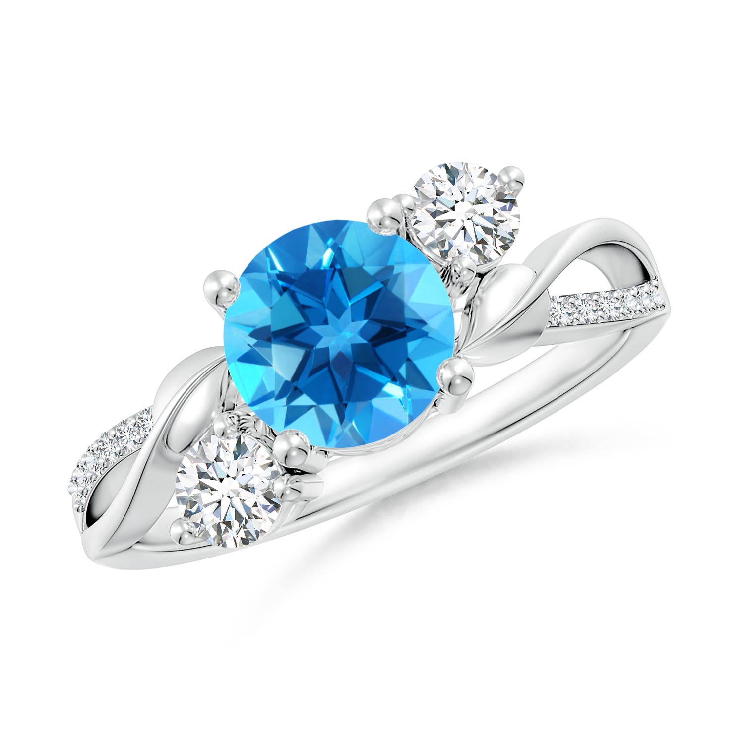 Angara 1.55 Carats Swiss Blue Topaz and Diamond Twisted Vine Ring in Platinum