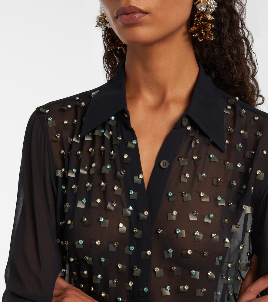 Crystal-embellished sheer shirt