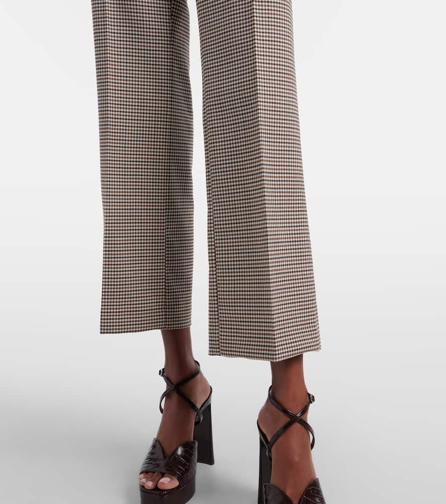 Checked wool-blend cropped flared pants