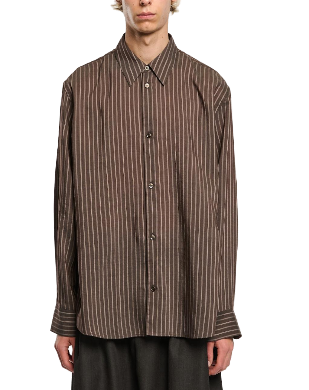 Striped Oversized Shirt — Brown