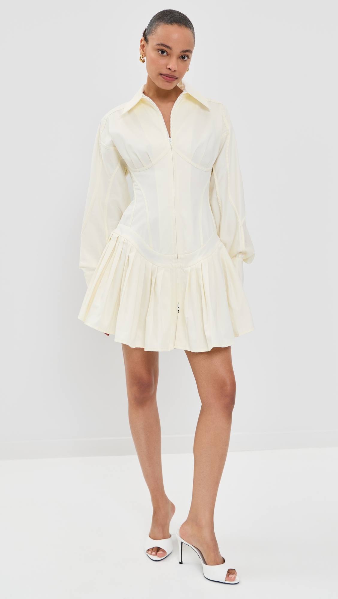 Contour Bustier Pleated Shirt Dress White