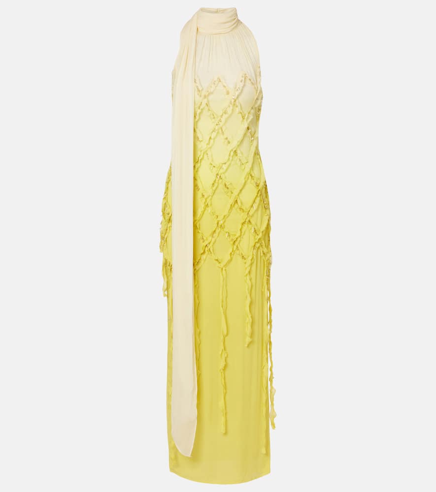 Embellished crepon maxi dress