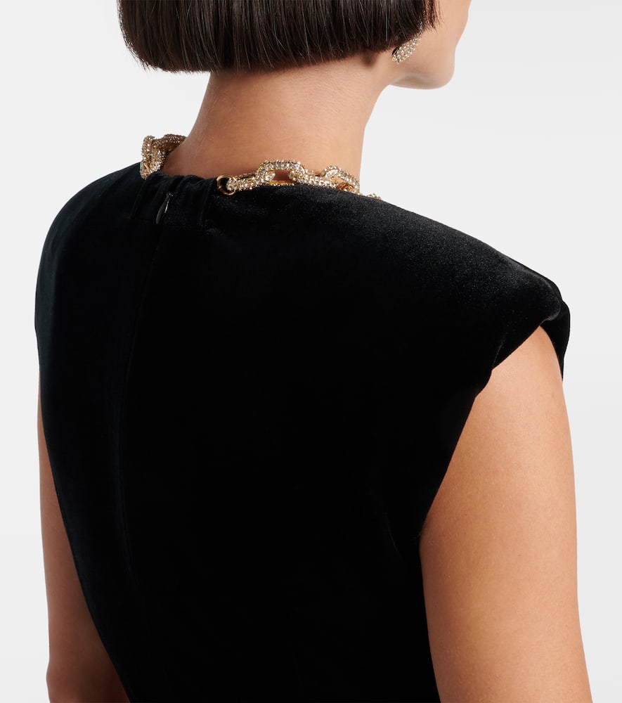 Self-Portrait Embellished chain-detail velvet maxi dress
