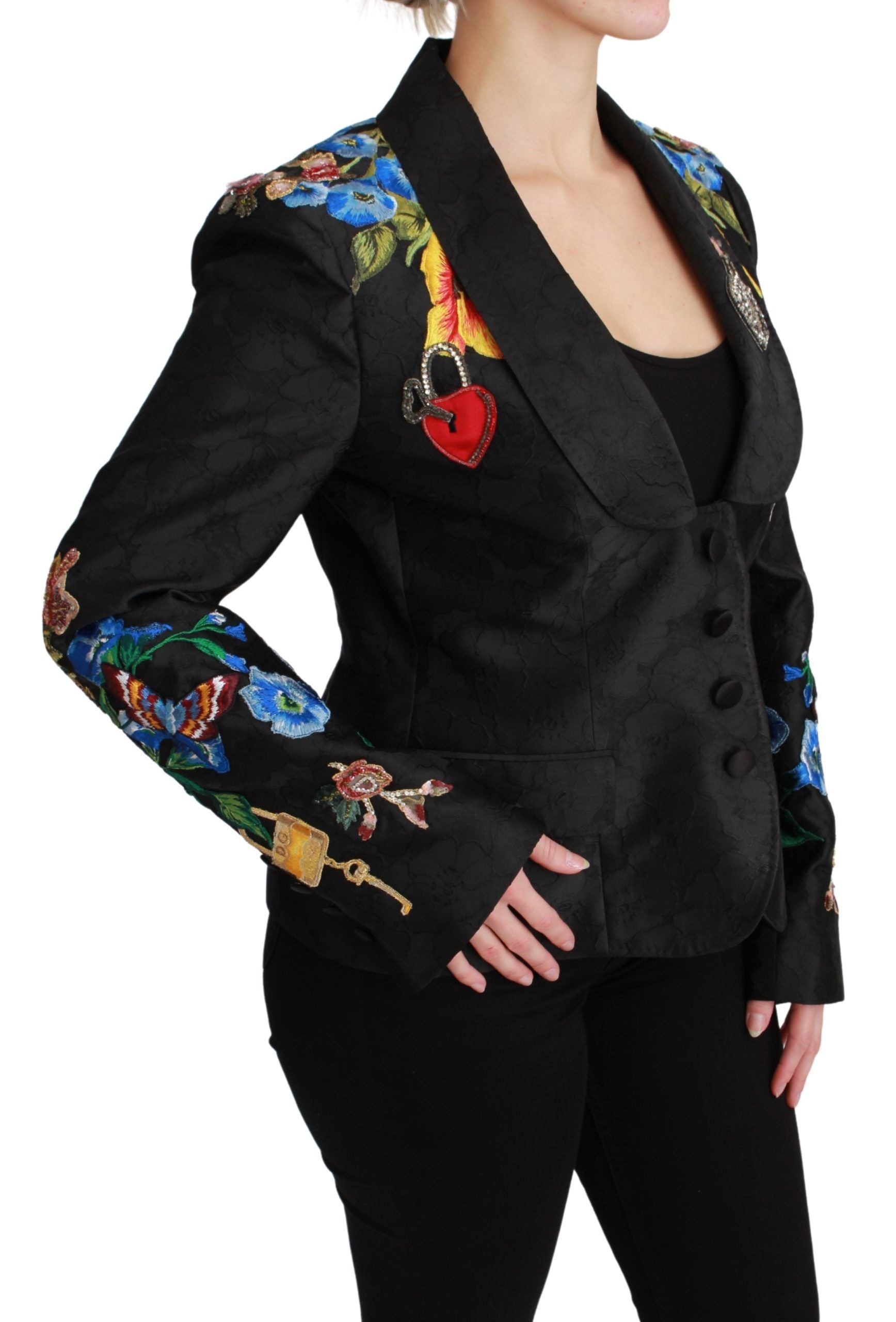 Embroidered Crystal Brocade Blazer — Black
