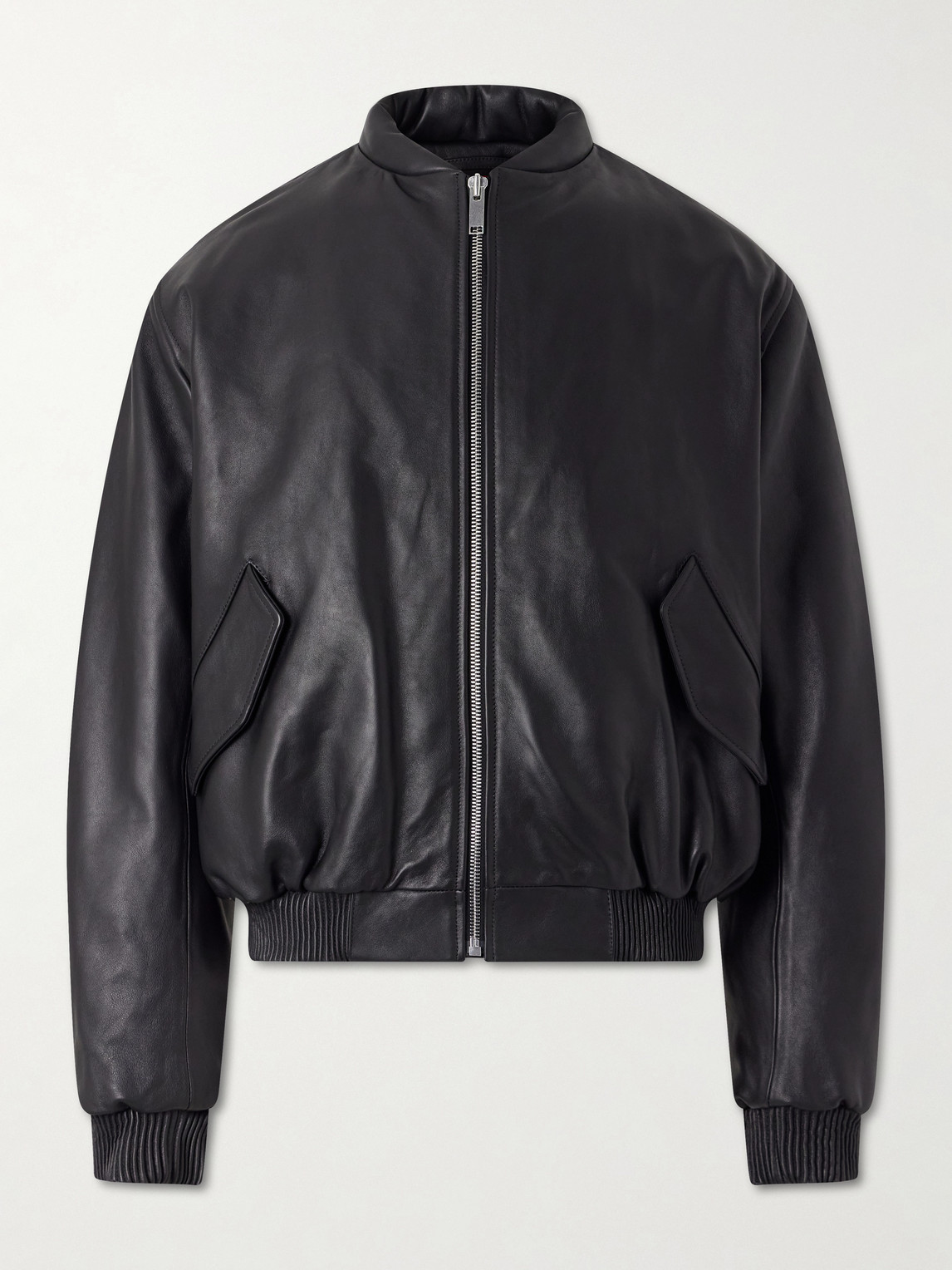 Leather Bomber Jacket - Men - Black
