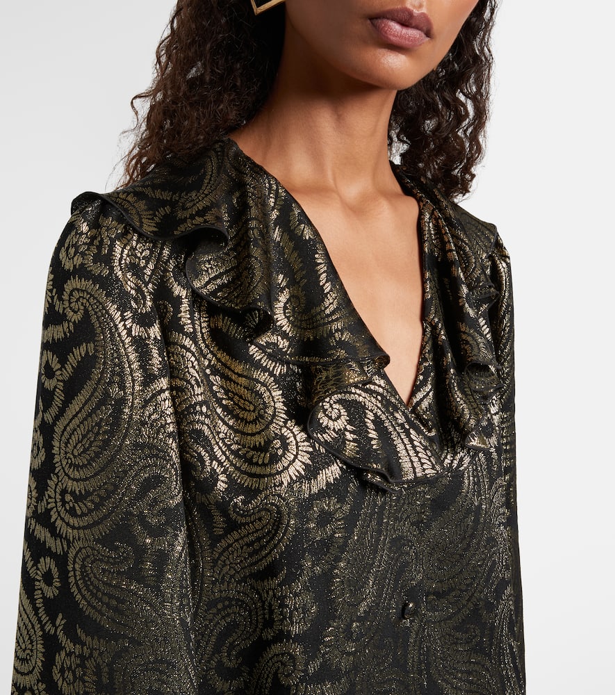 Paisley ruffled silk-blend blouse