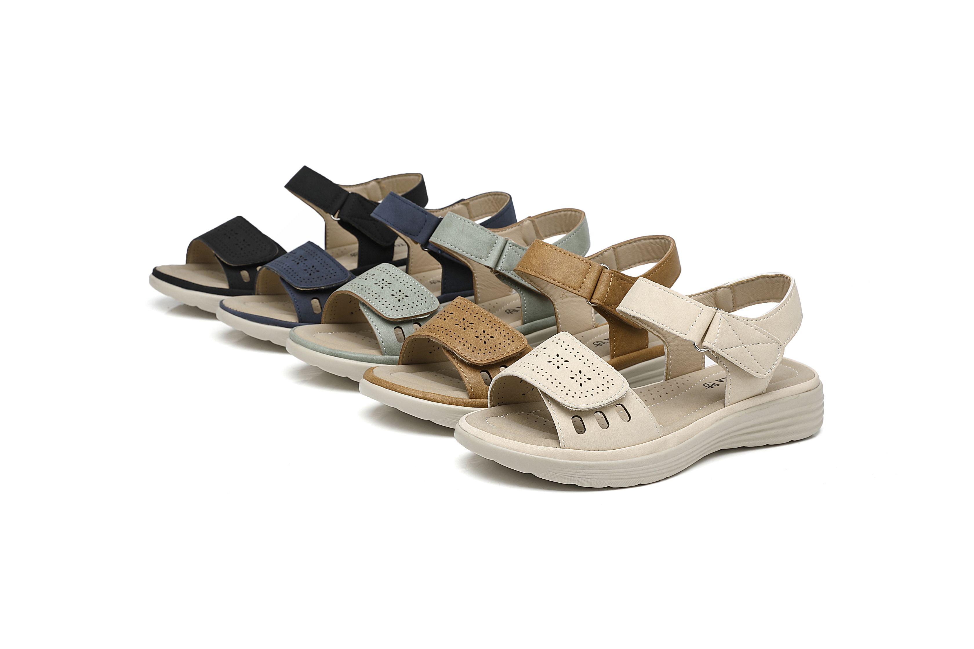 Ivachy Adjustable Strap & Cushioned Hook And Loop Comfort Wedge Sandals In Green