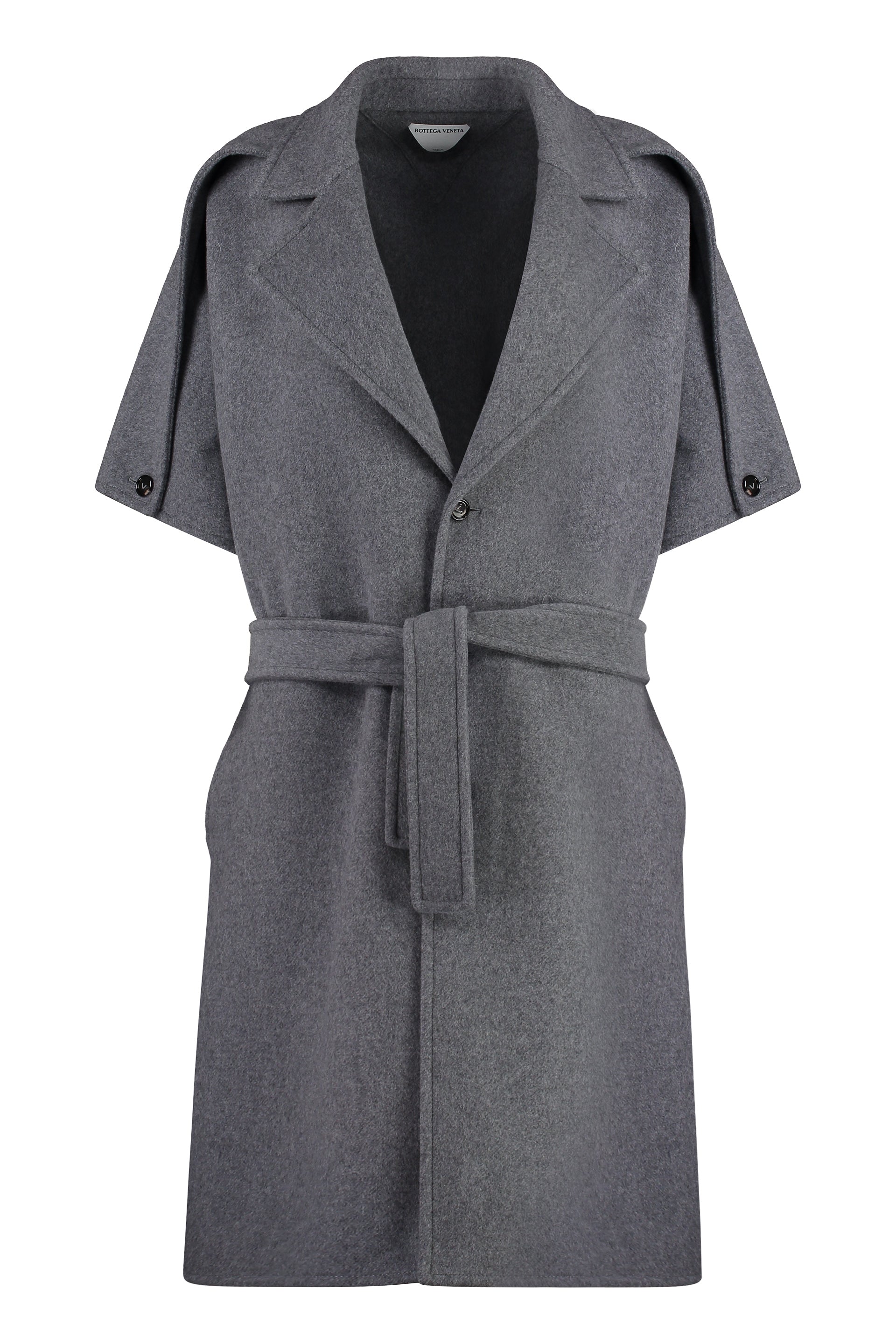 Wool and Cashmere Jacket with Lapel Collar and Belt