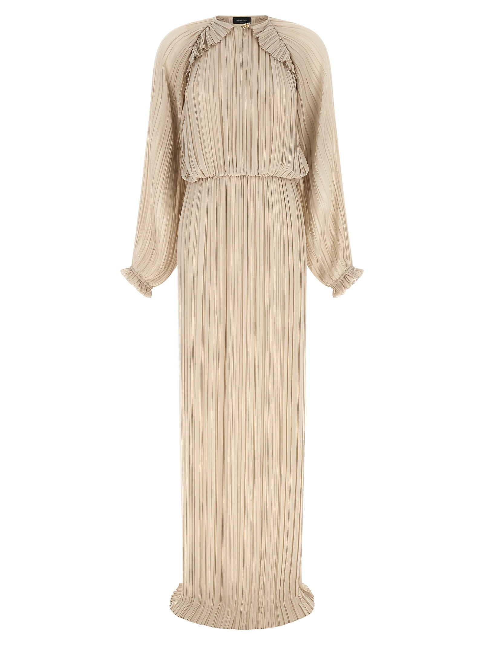 Pleated Long Dress — Beige