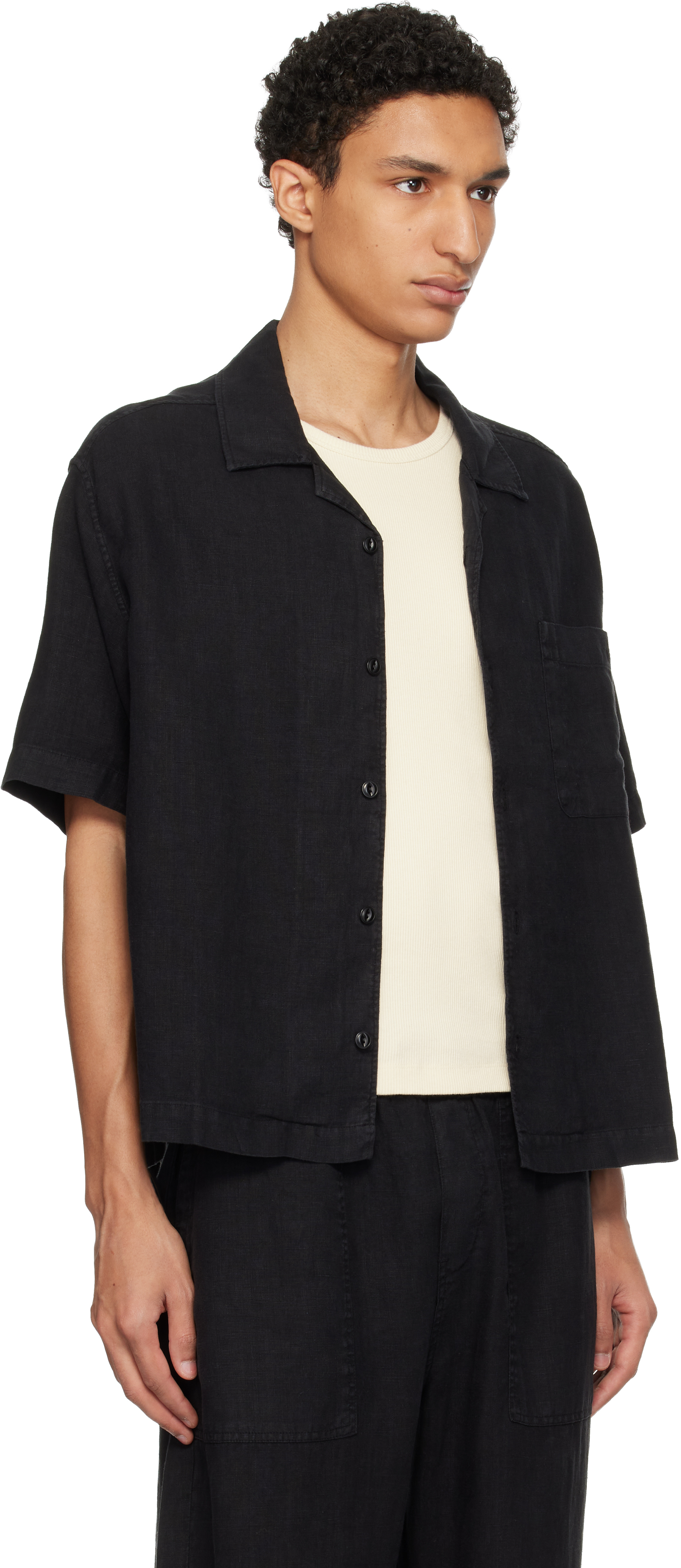 Black Linen Bowling Shirt