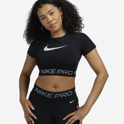 Women's Pro Dri-FIT Short-Sleeve Cropped Top in Black