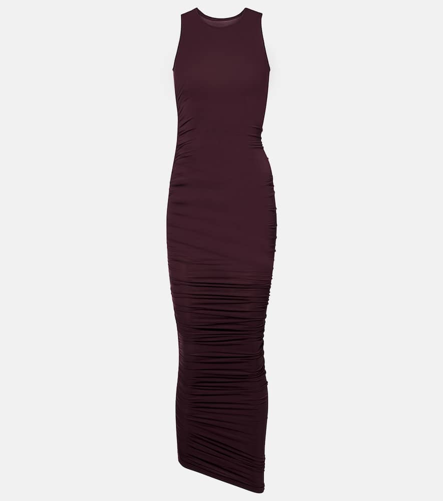 Ruched sheer midi dress