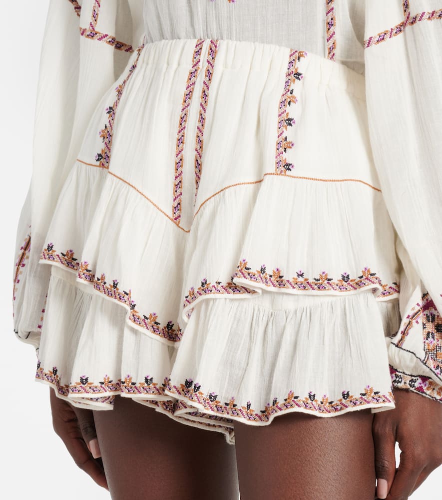 Marant Etoile Jocadia ruffled embroidered cotton shorts