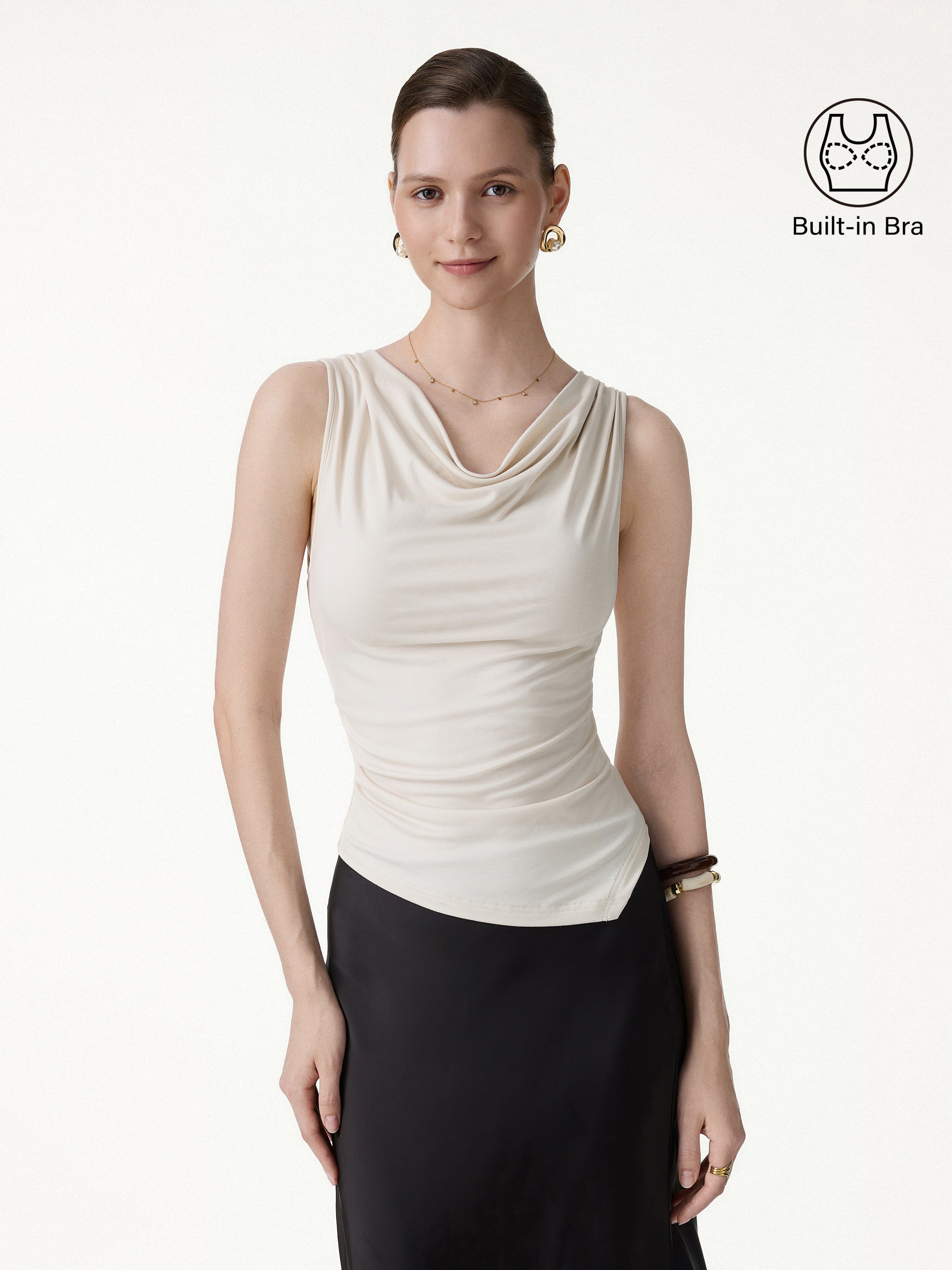 Cowl Neck Asymmetrical Sleeveless Bra Top - Fog