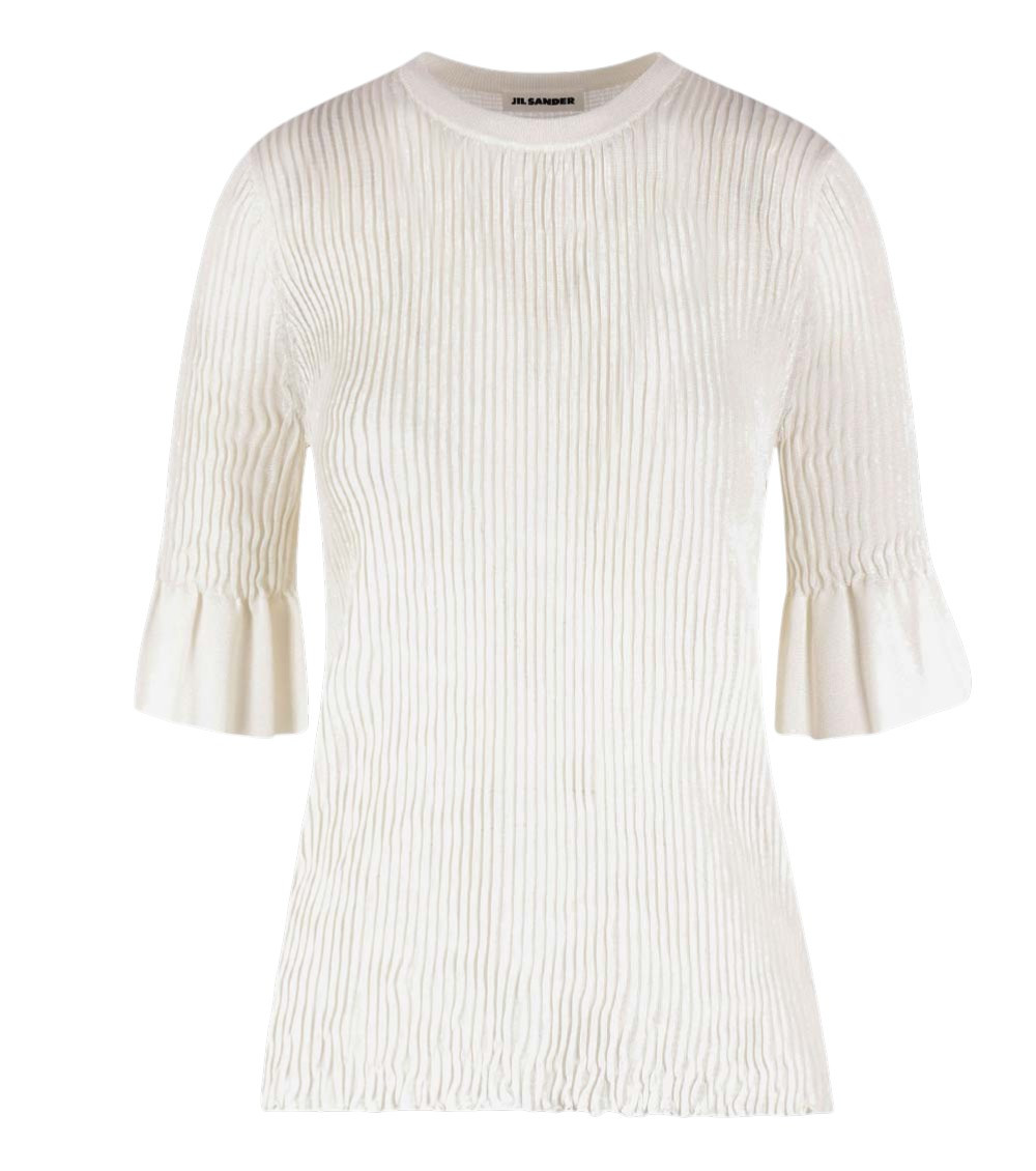 Beige Ribbed Round Neck T-Shirt