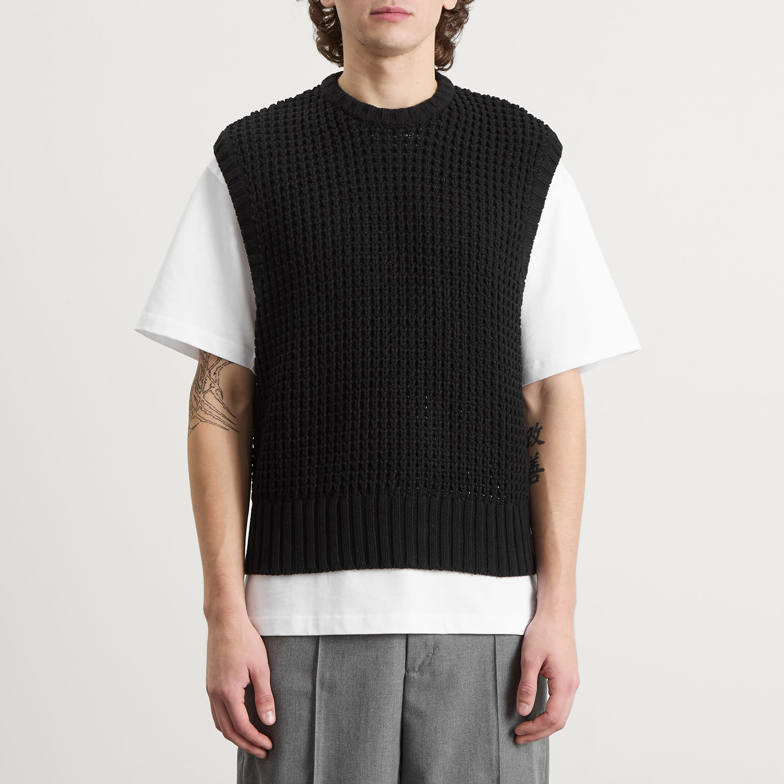 Men's Moss Stitch Knitted Vest Black