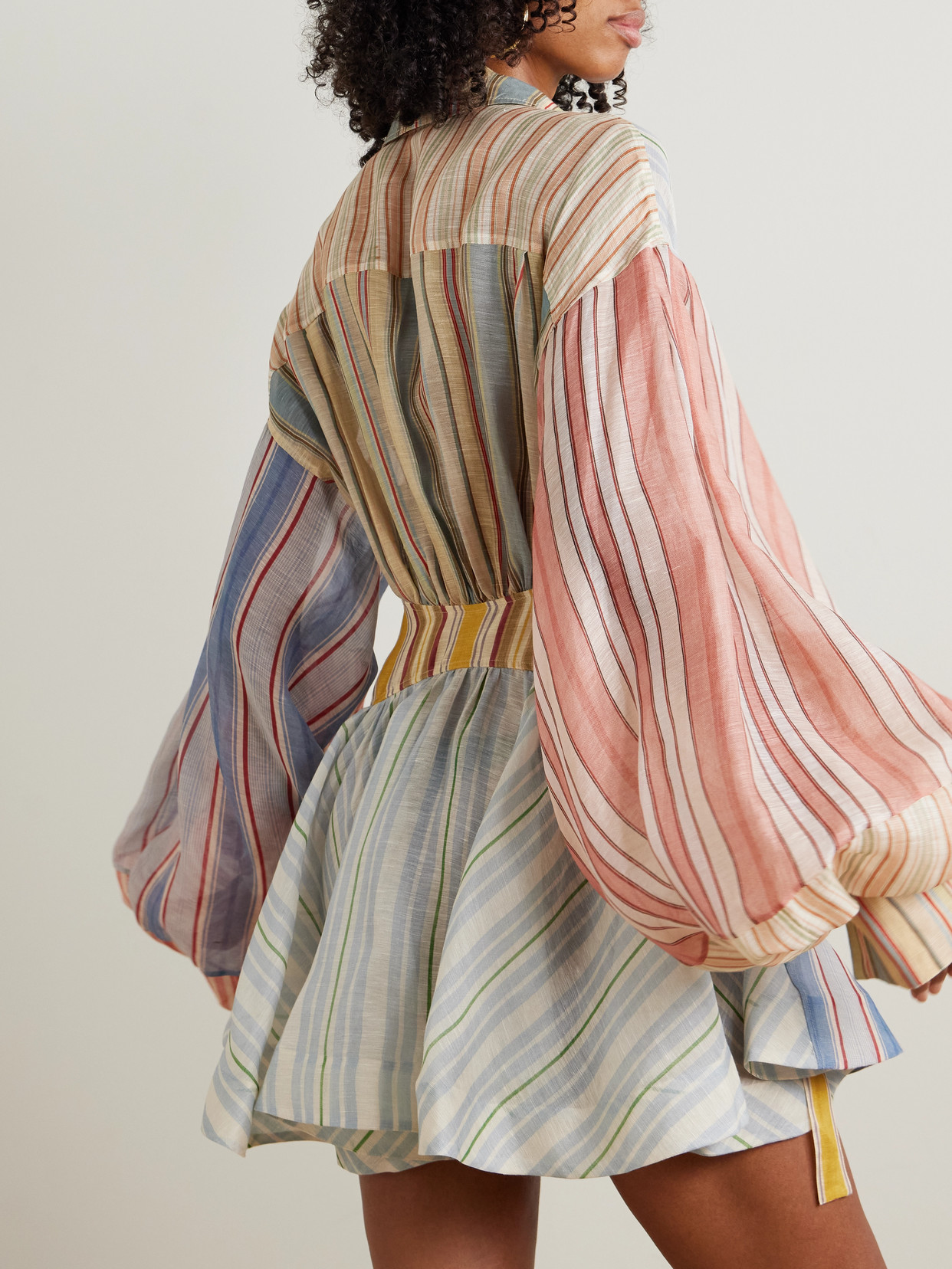 Rebellion Patchwork Striped Linen And Silk-blend Voile Mini Wrap Dress - Multi