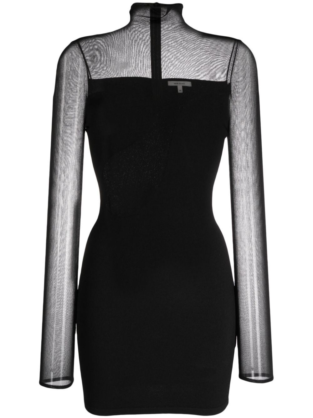Roll-neck semi-sheer-panelled minidress - Black