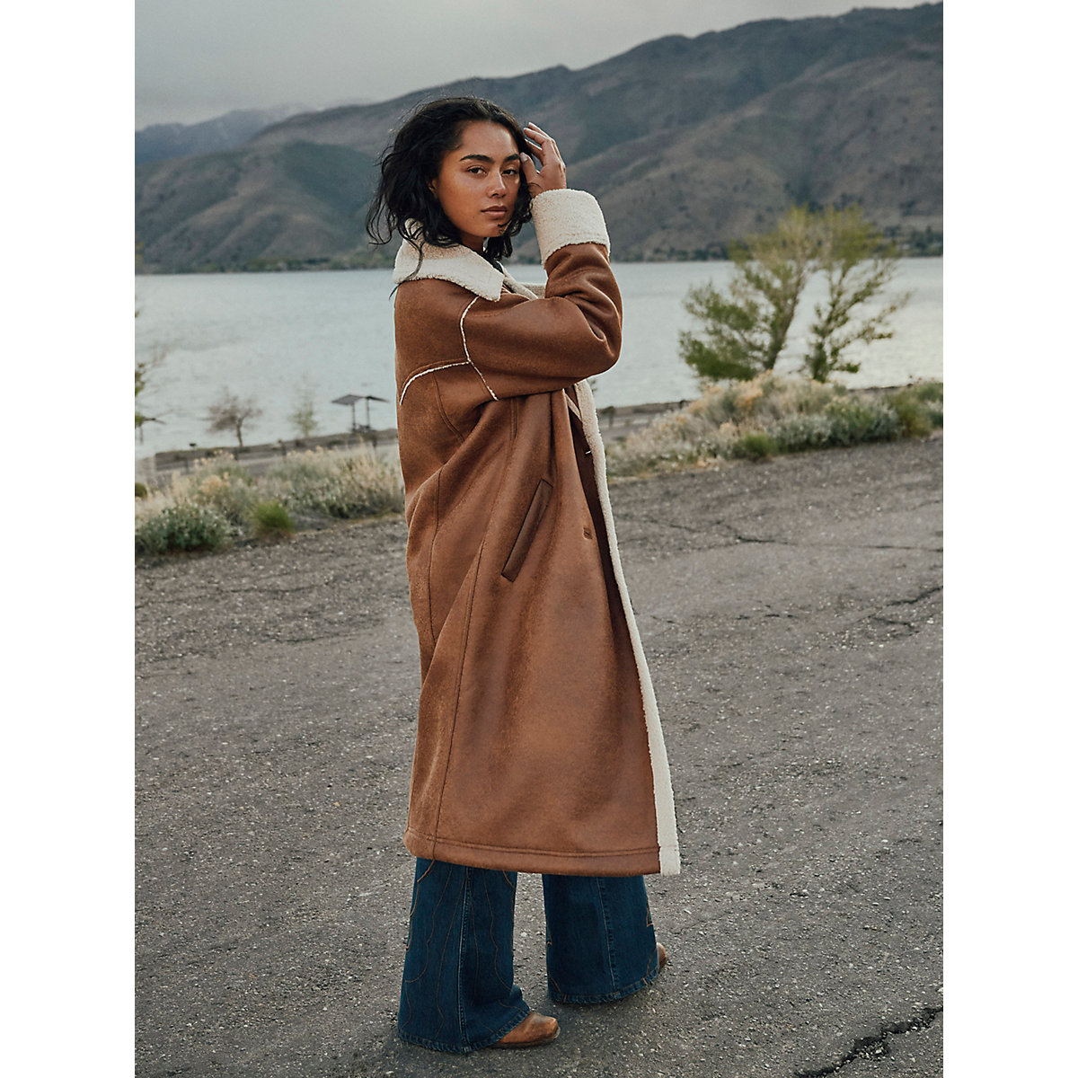 Women’s Faux Leather Wrange Coat in Medium Brown