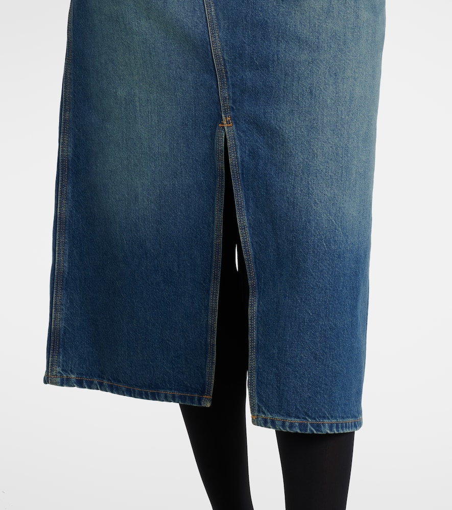 Asymmetric denim midi skirt