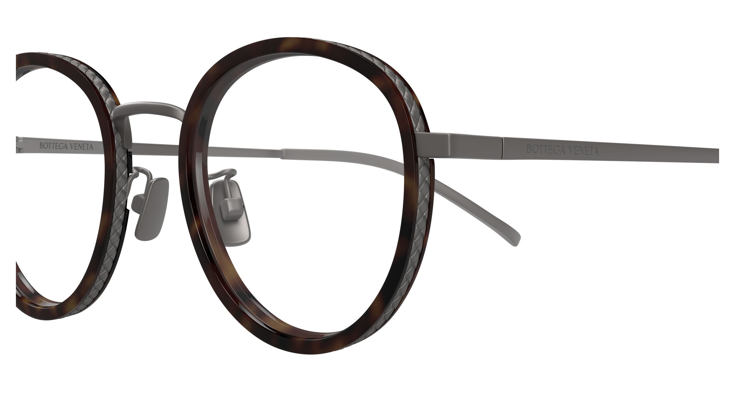 Bottega Veneta Unisex Bottega Veneta BV1428OA 002 Optical frames Titanium Ruthenium Transparent Round
