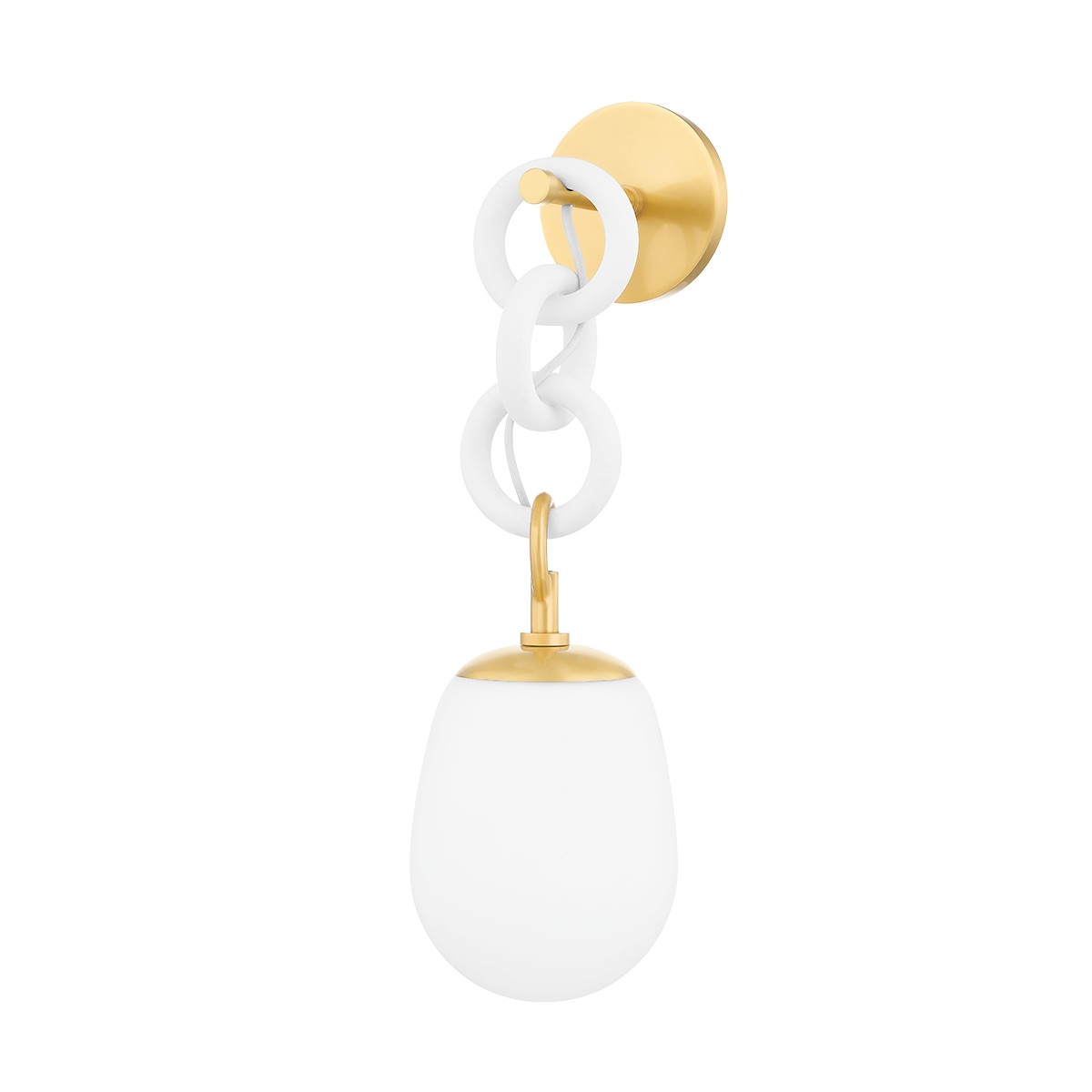 Aged Brass Textured White Wall Sconce from the Marina Collection