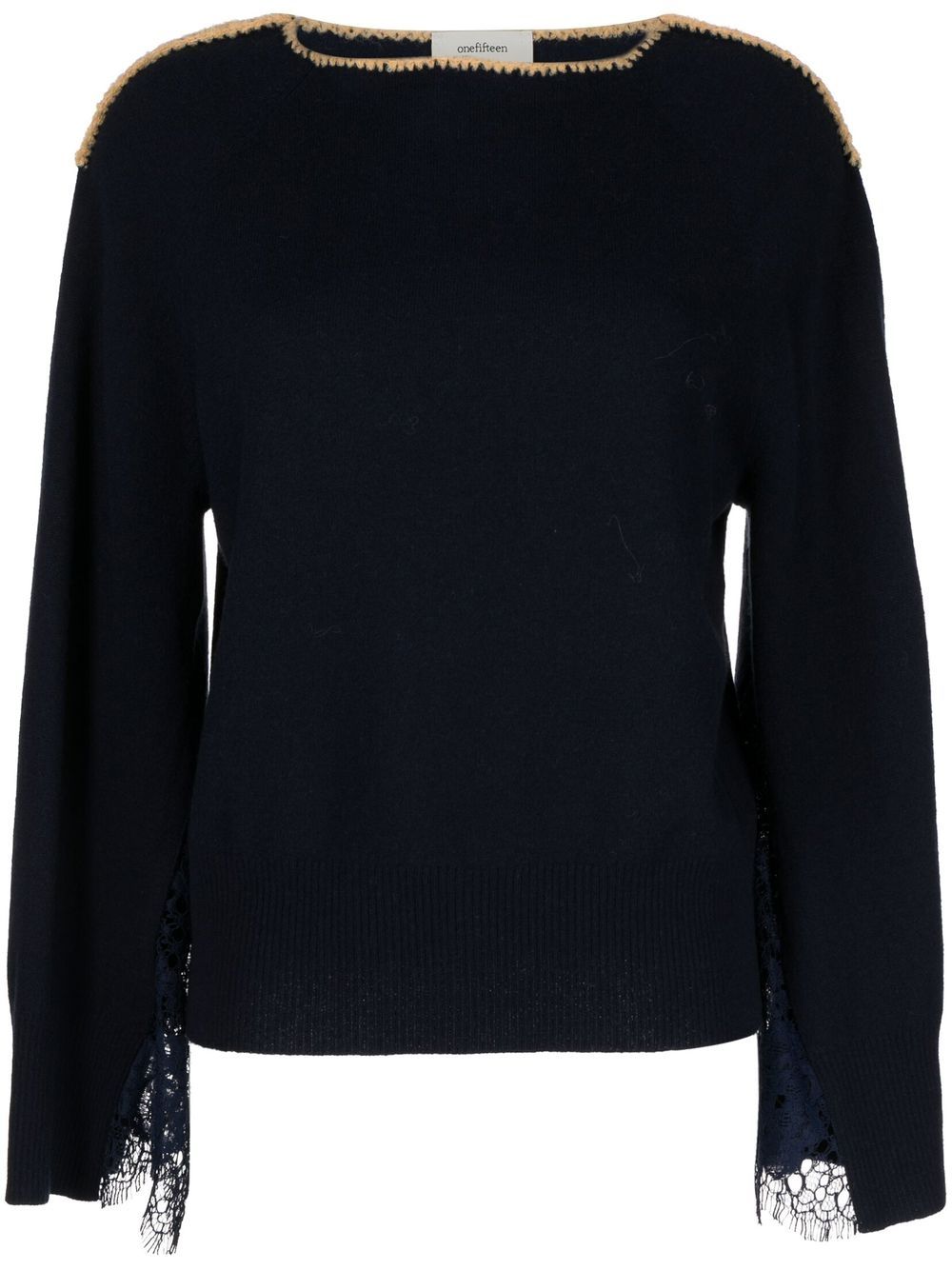 Floral-lace detail sweatshirt - Blue