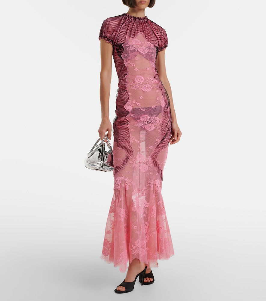Sheer lace and mesh maxi dress
