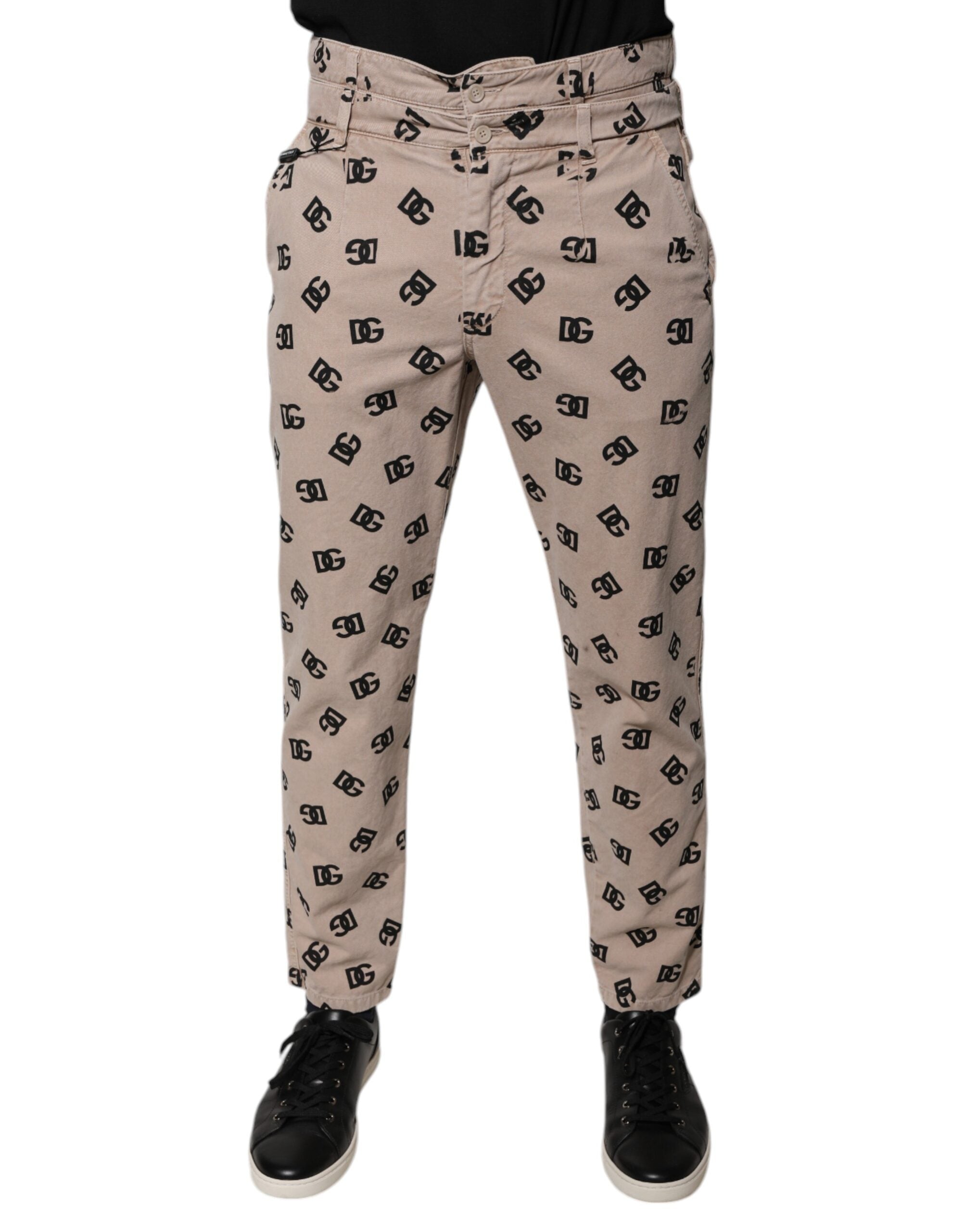 Logo-Monogram Cotton Jeans — Beige