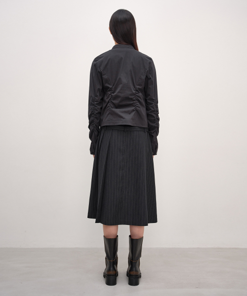 Double-Belted Pleated Skirt STRIPE
