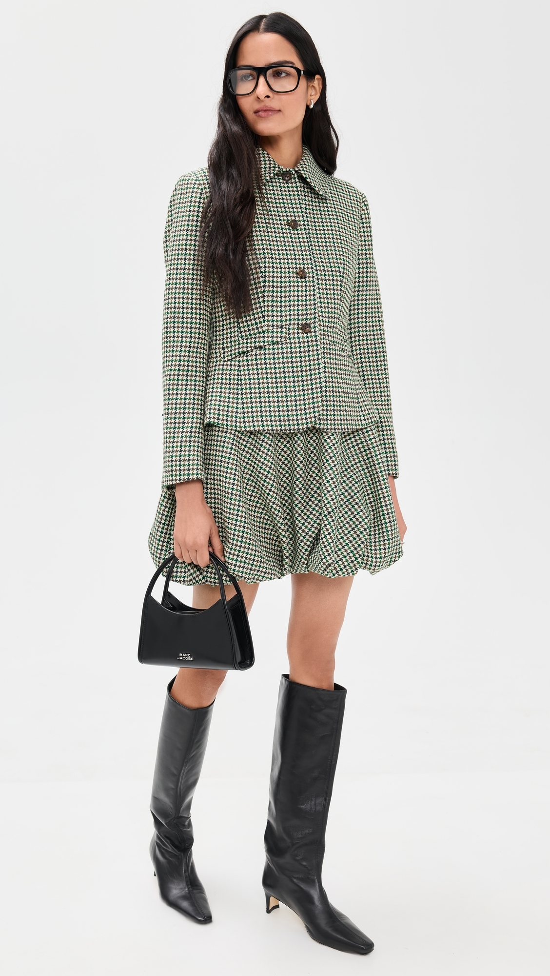 Houndstooth Bubble Skirt Cream/Forest