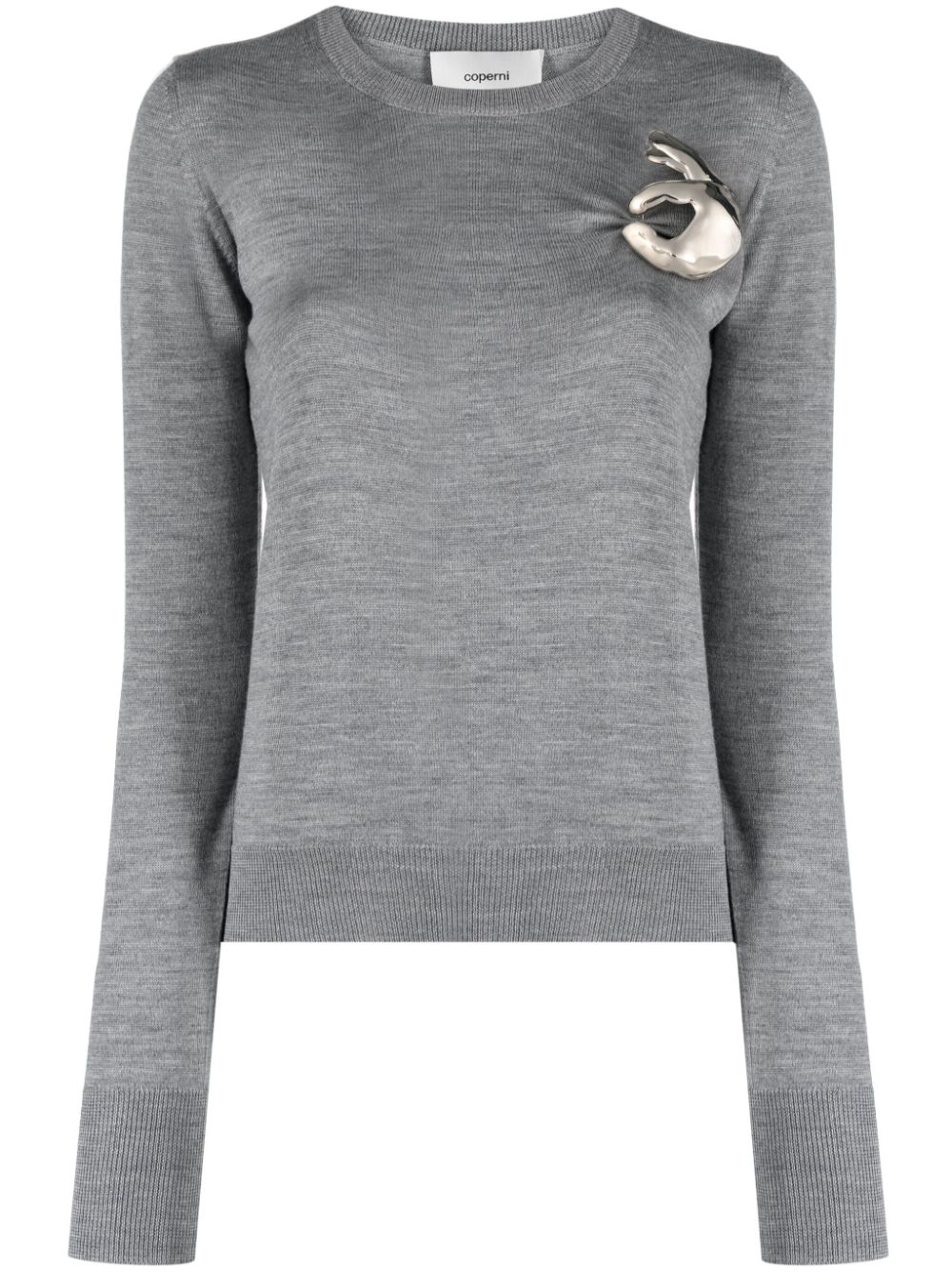Logo-plaque virgin wool jumper - Grey