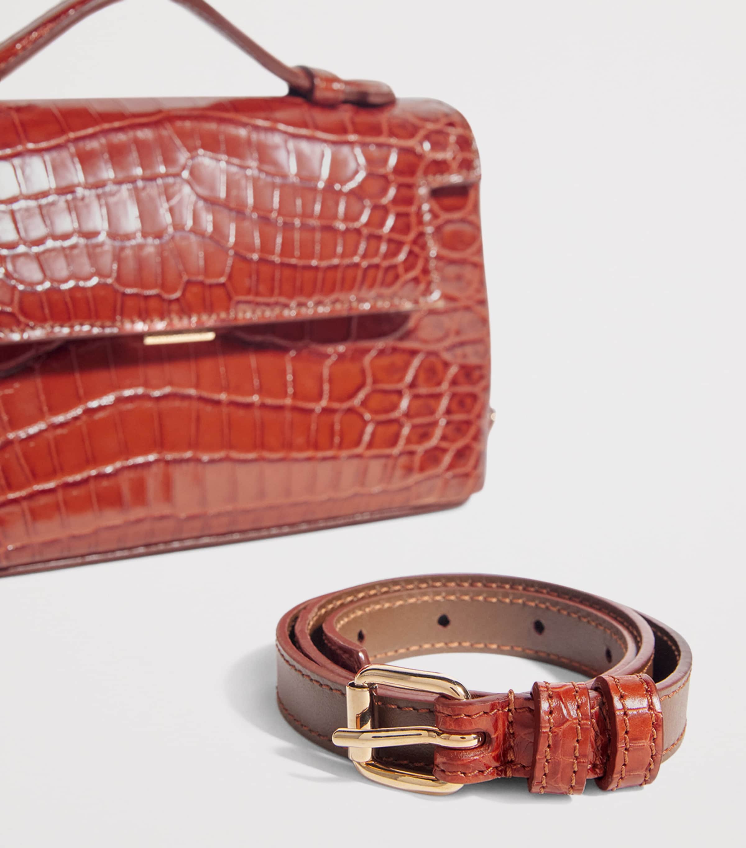 Analeena Crocodile Leather Top-Handle Bag