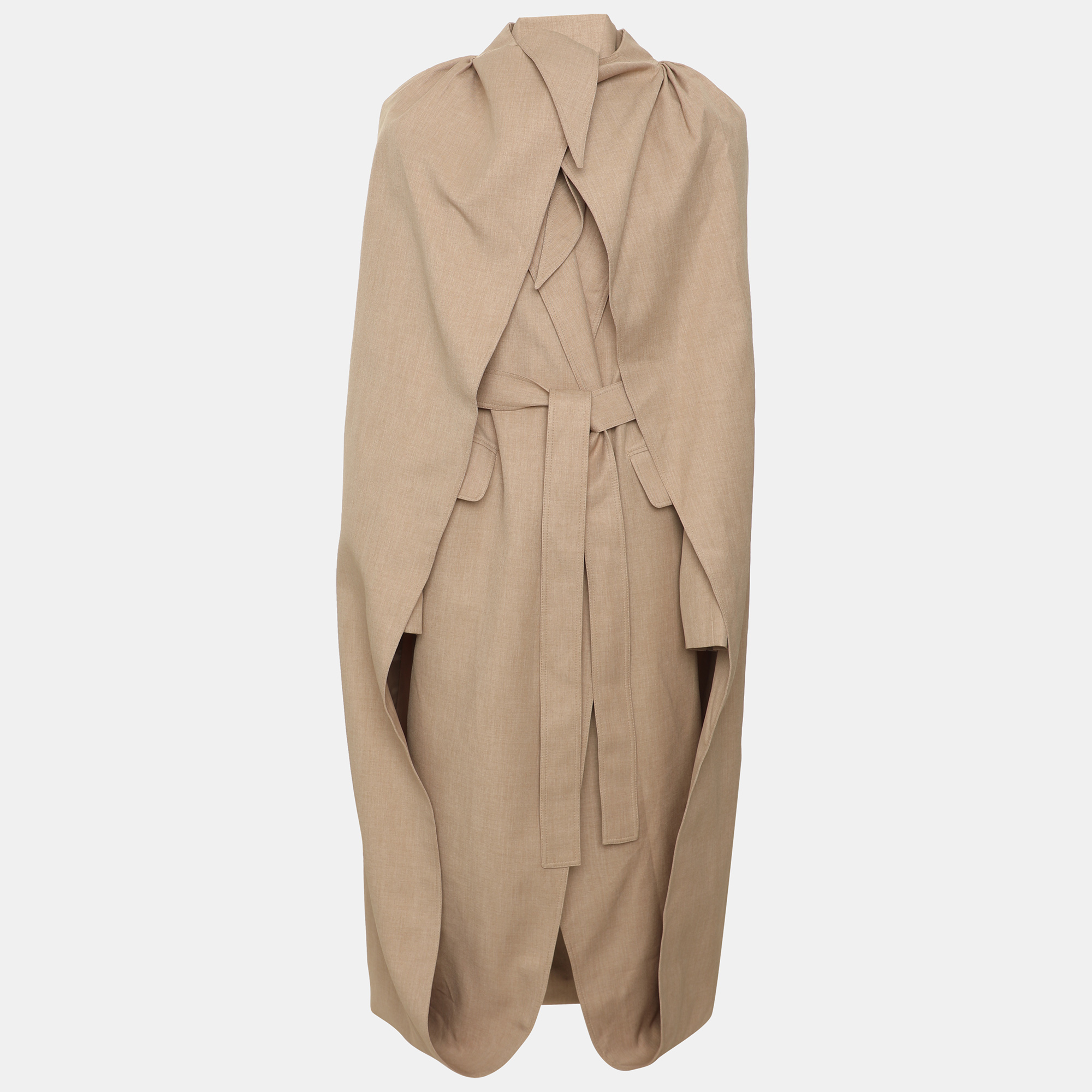 Aleksandre Akhalkatsishvili Beige Gabardine Belted Cape Coat