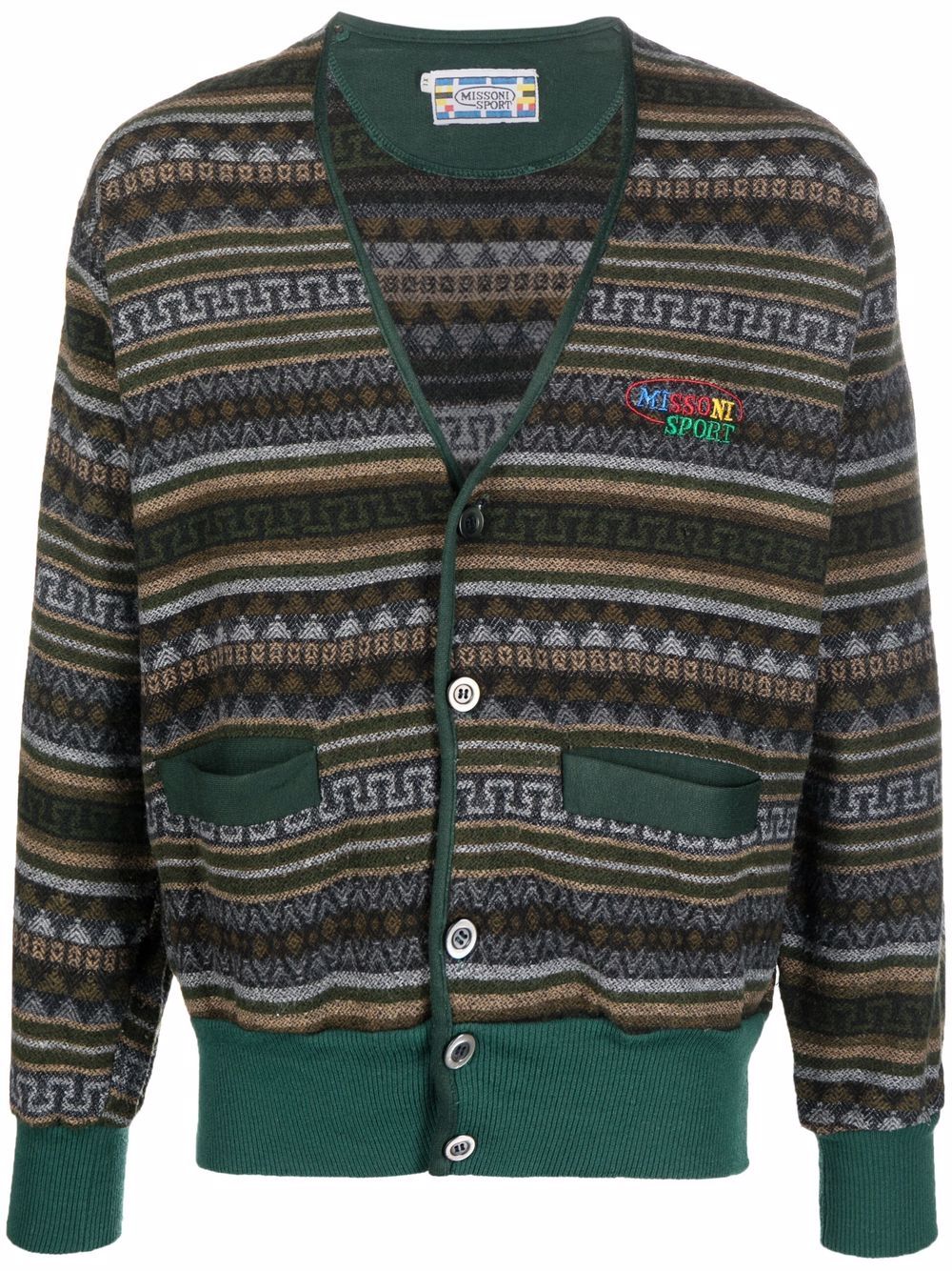 1990s geometric-knit cardigan - Green
