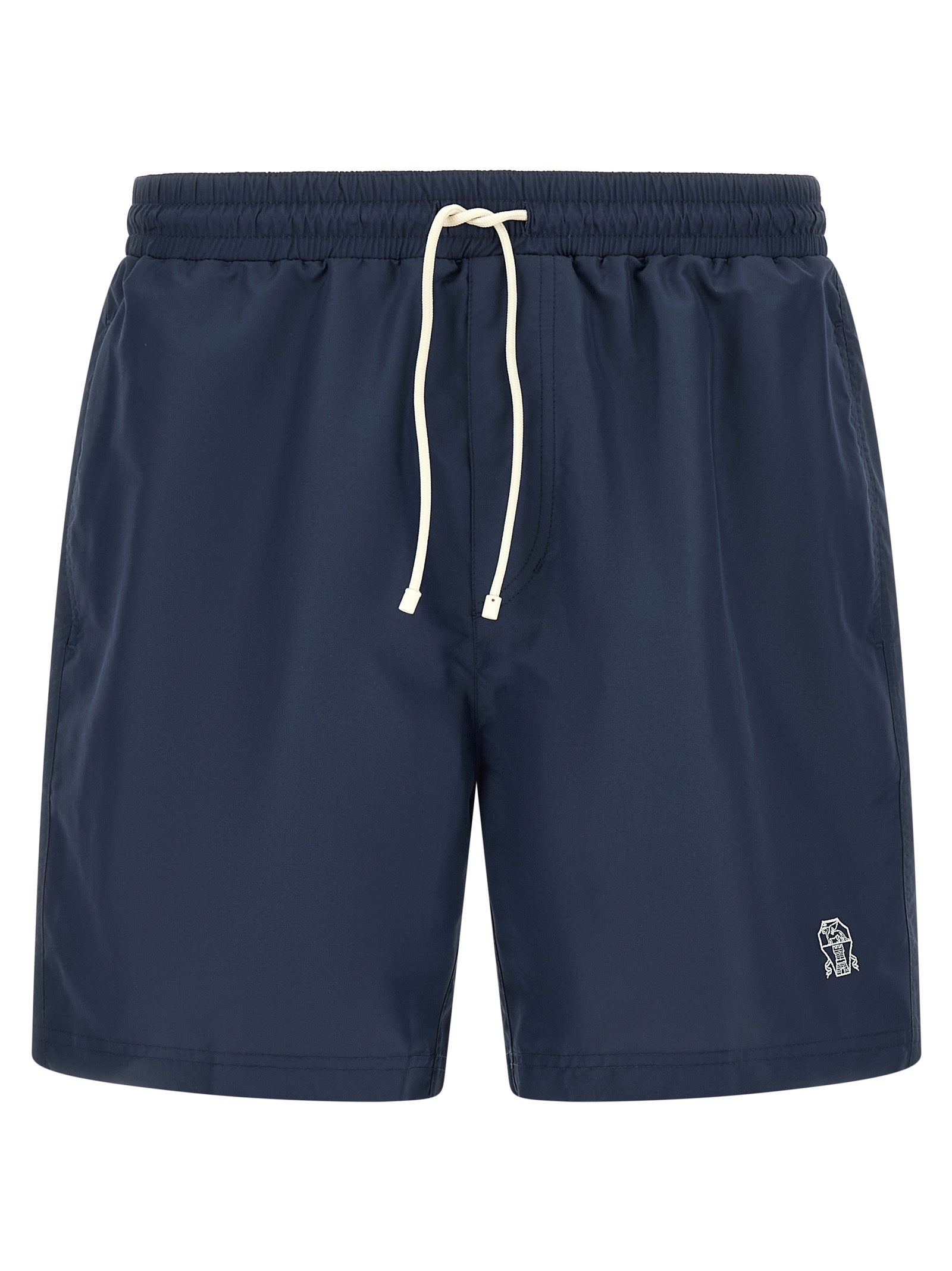 Embroidered Heraldic Logo Swim Shorts — Navy