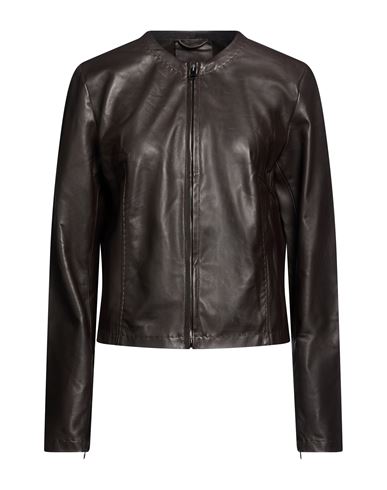 Woman Jacket Dark brown Size 10 Lambskin