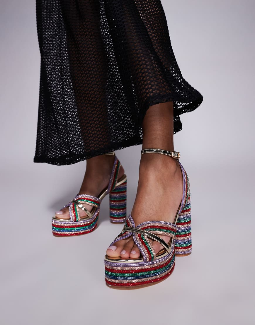 Azalea Wang Kinslee embellished platform sandals in multi