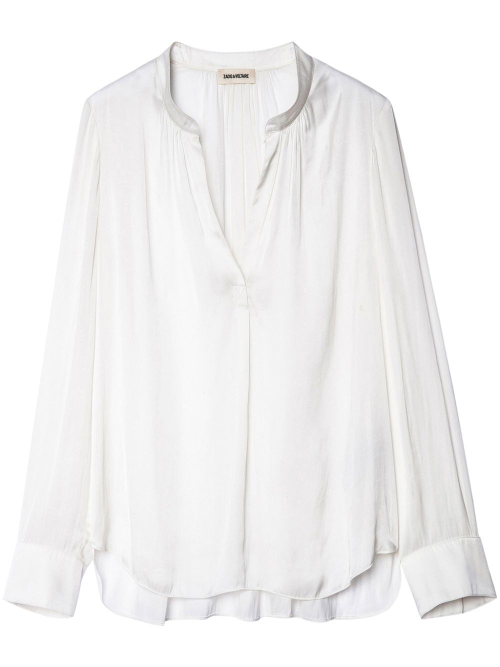 Satin-finish V-neck blouse - Black