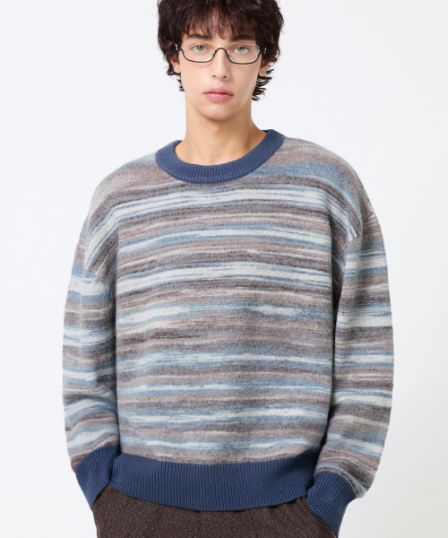 Washable Multi-Color Gradient Crew Neck Knit_Navy