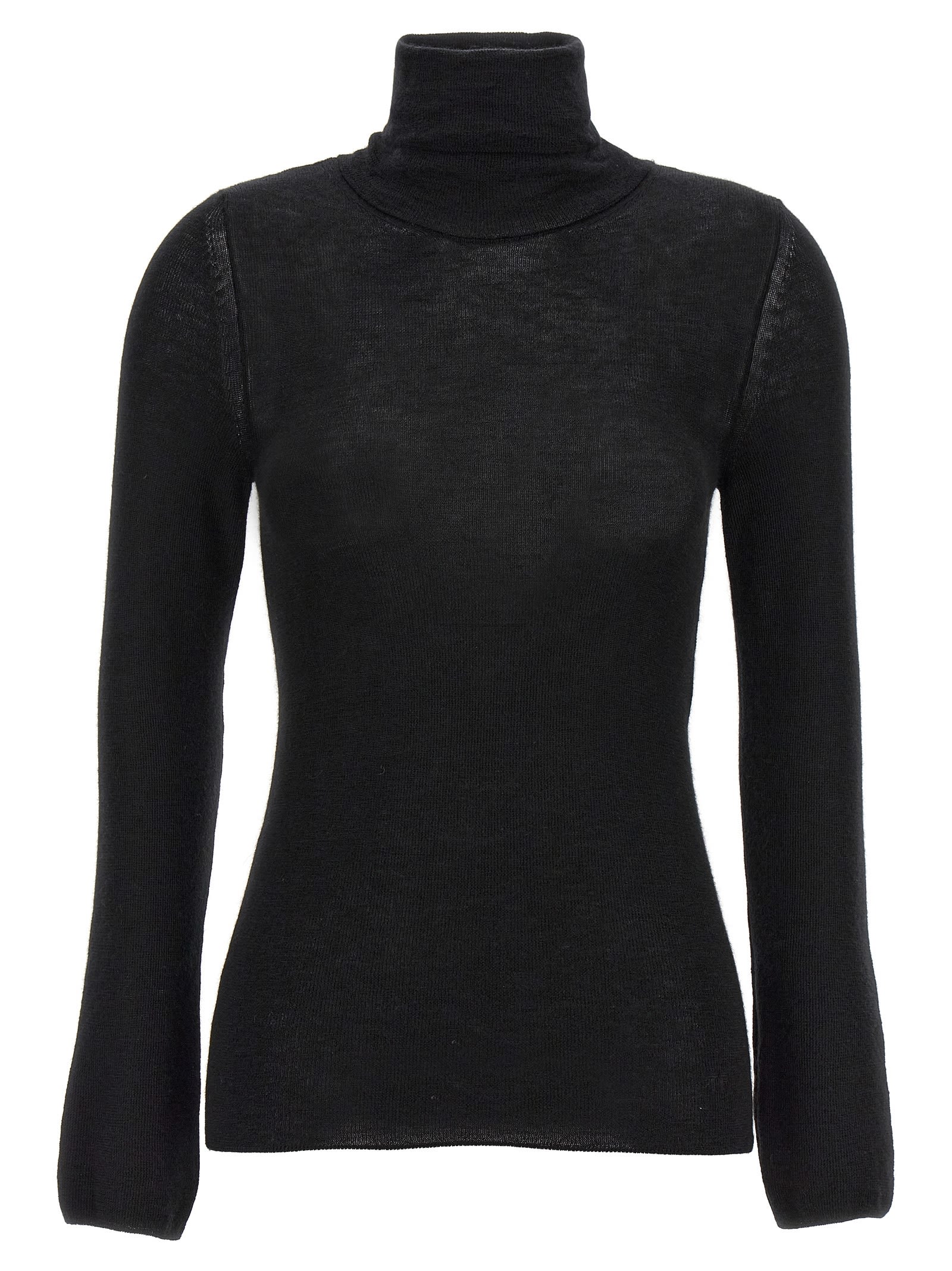 -Silk Cashmere Turtleneck Sweater Maglioni Nero-Donna