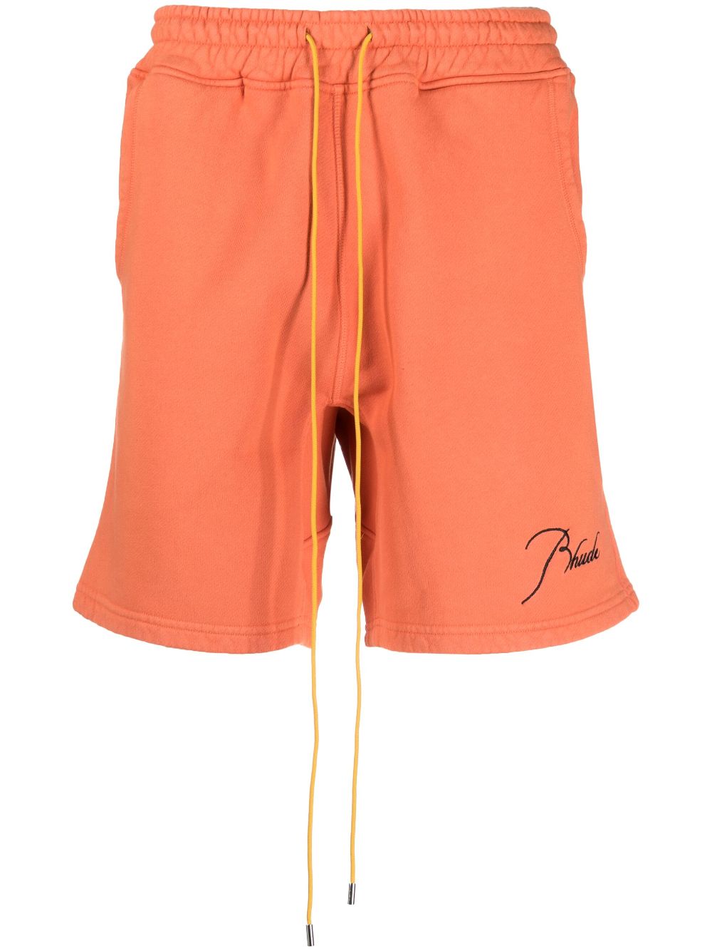 Embroidered-logo cotton track shorts - Orange