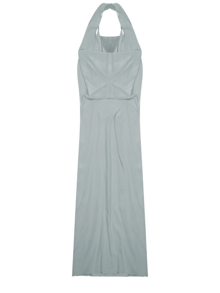 Grey Solid Halter Neck Maxi Dress